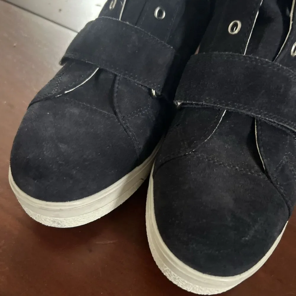 Prada Womens Black Suede 1” Heel Zip Up Wedge High Top Sneaker Boots 40 EU 10 US